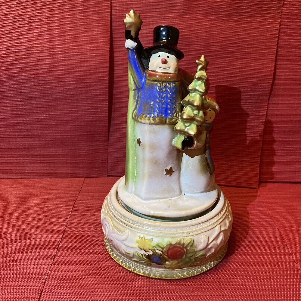 Elements Christmas Ceramic Hope Snowman / Figurine Music Box Reach for the stars